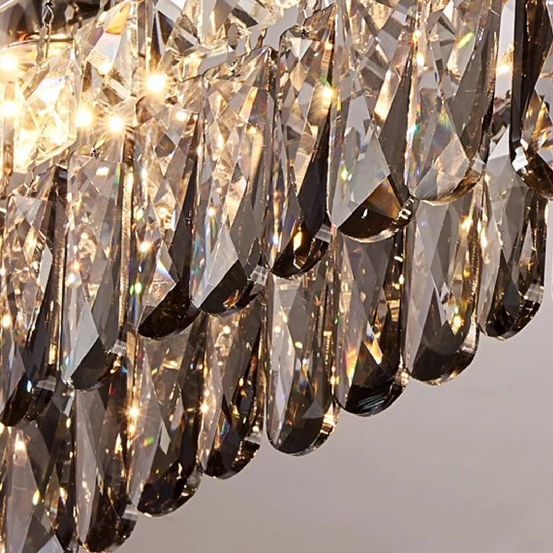 Close-up of amber-toned crystal components used in luxury ceiling round led lights chandelier construction