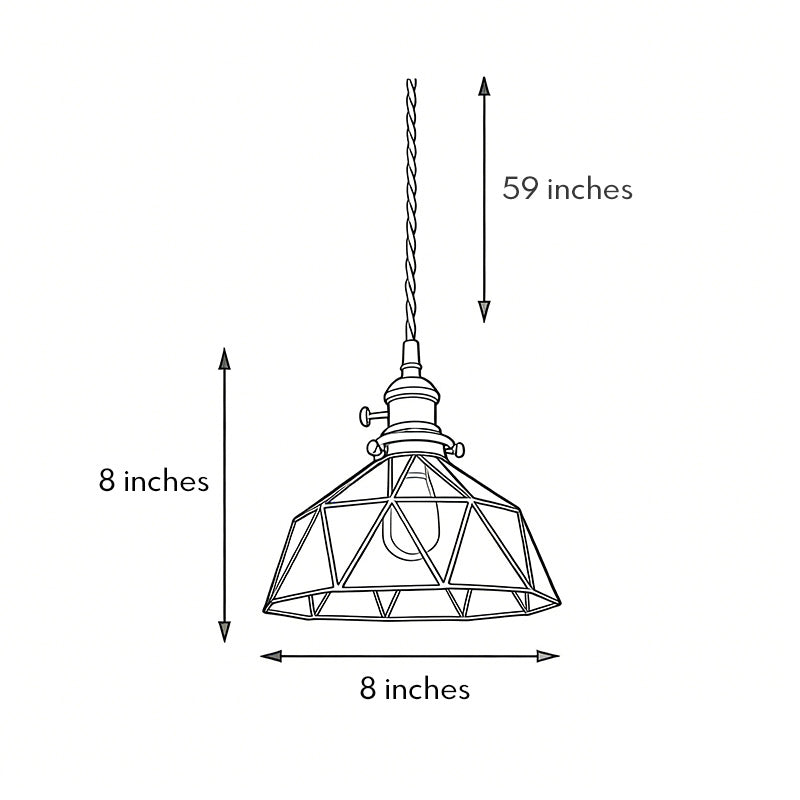 Amber indoor pendant light dimensions, front view with size specifications.