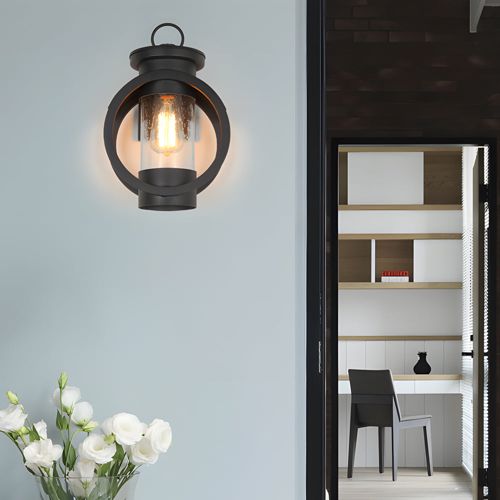 American style outdoor sconce mounted on an interior wall