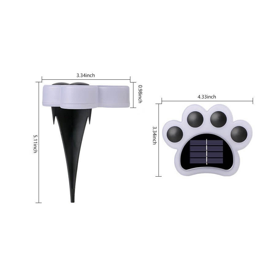 Animal paw step stairs light with a close-up of the paw design and solar panel.