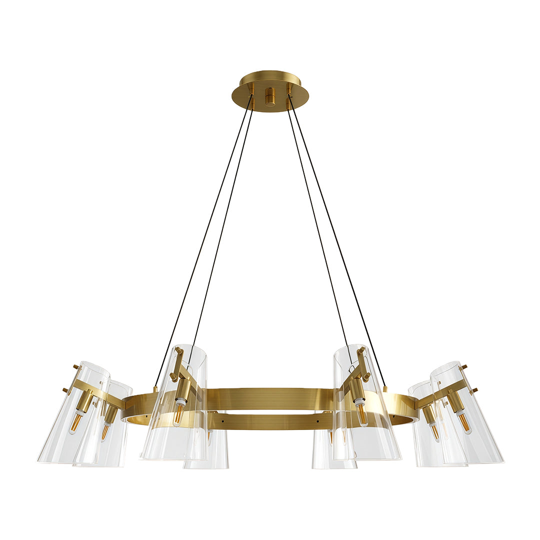 Glass flush mount lighting with antique brass and symmetrical clear glass configuration