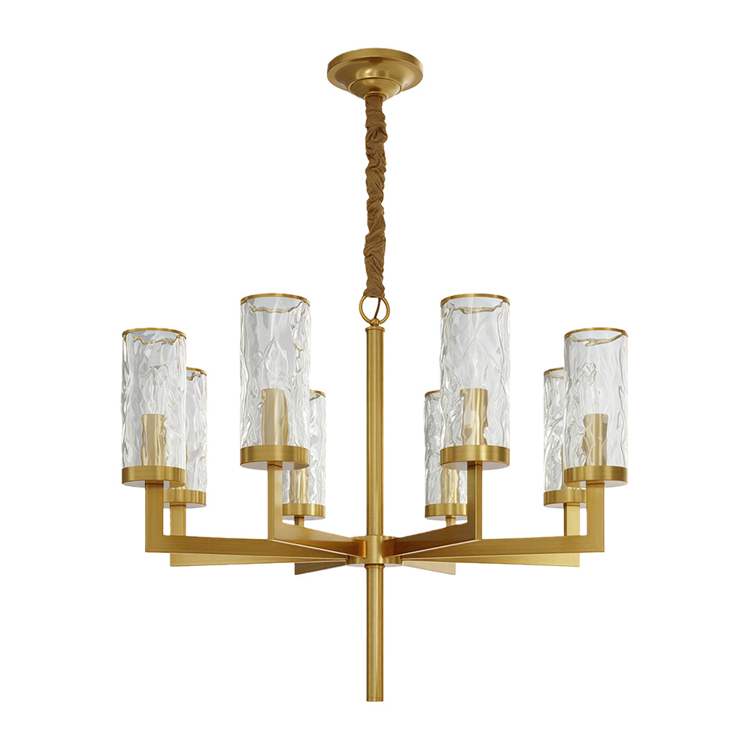 Island chandelier modern with antique brass and vertical clear glass elements