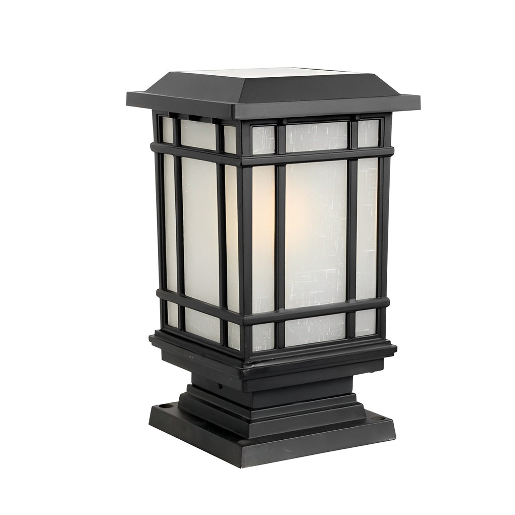 Antique cast iron street light with a frosted glass panel, displayed against a white background.