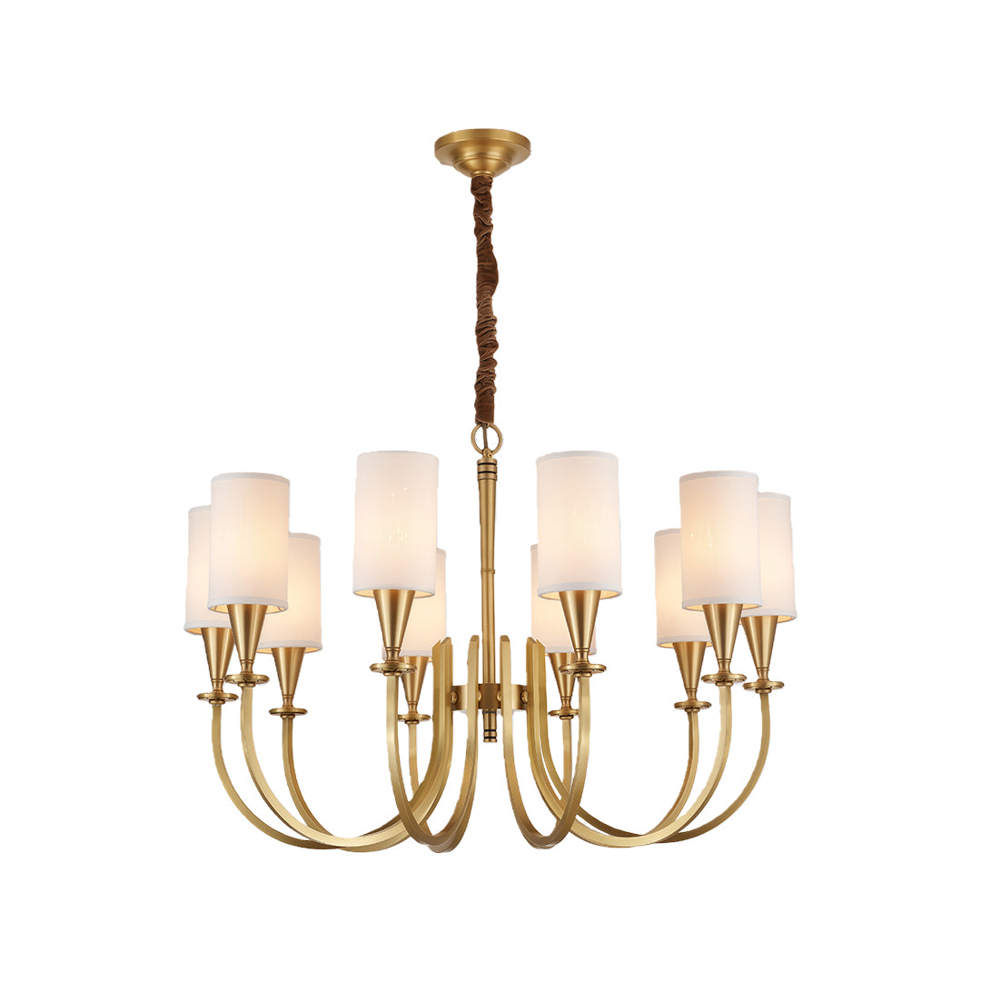 Modern luxury chandeliers in antique copper with multi-tier arm arrangement and fabric shades