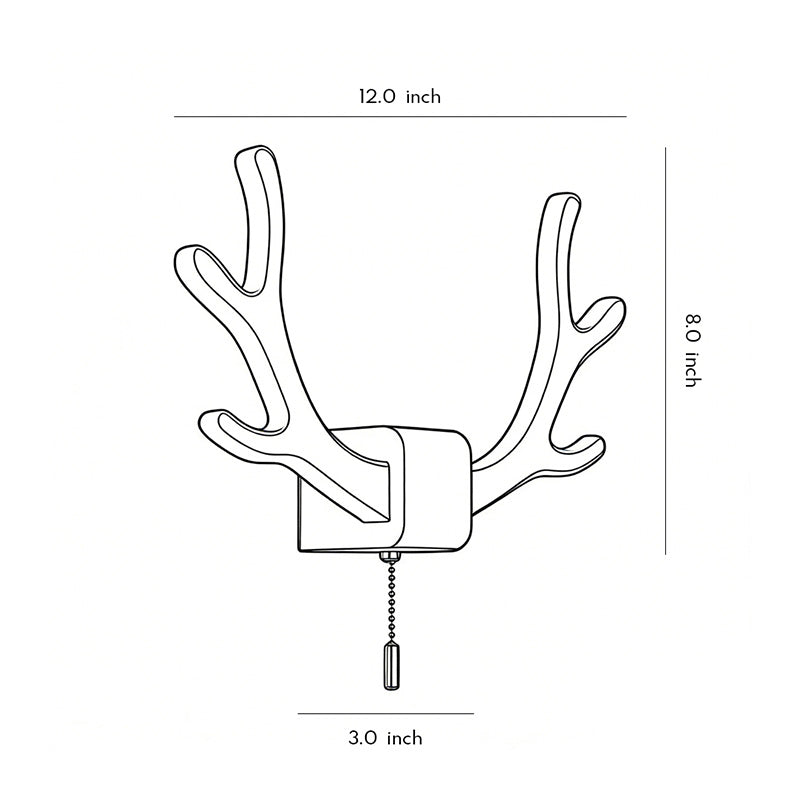 Antler wall sconce light dimension diagram illustrating overall height, width, and wall projection for installation reference.