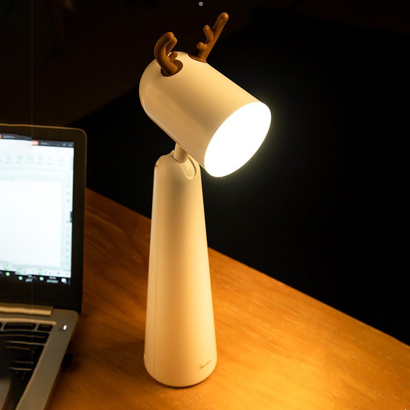 Antlers USB Rechargeable White Desk Lamp with Night Light Feature