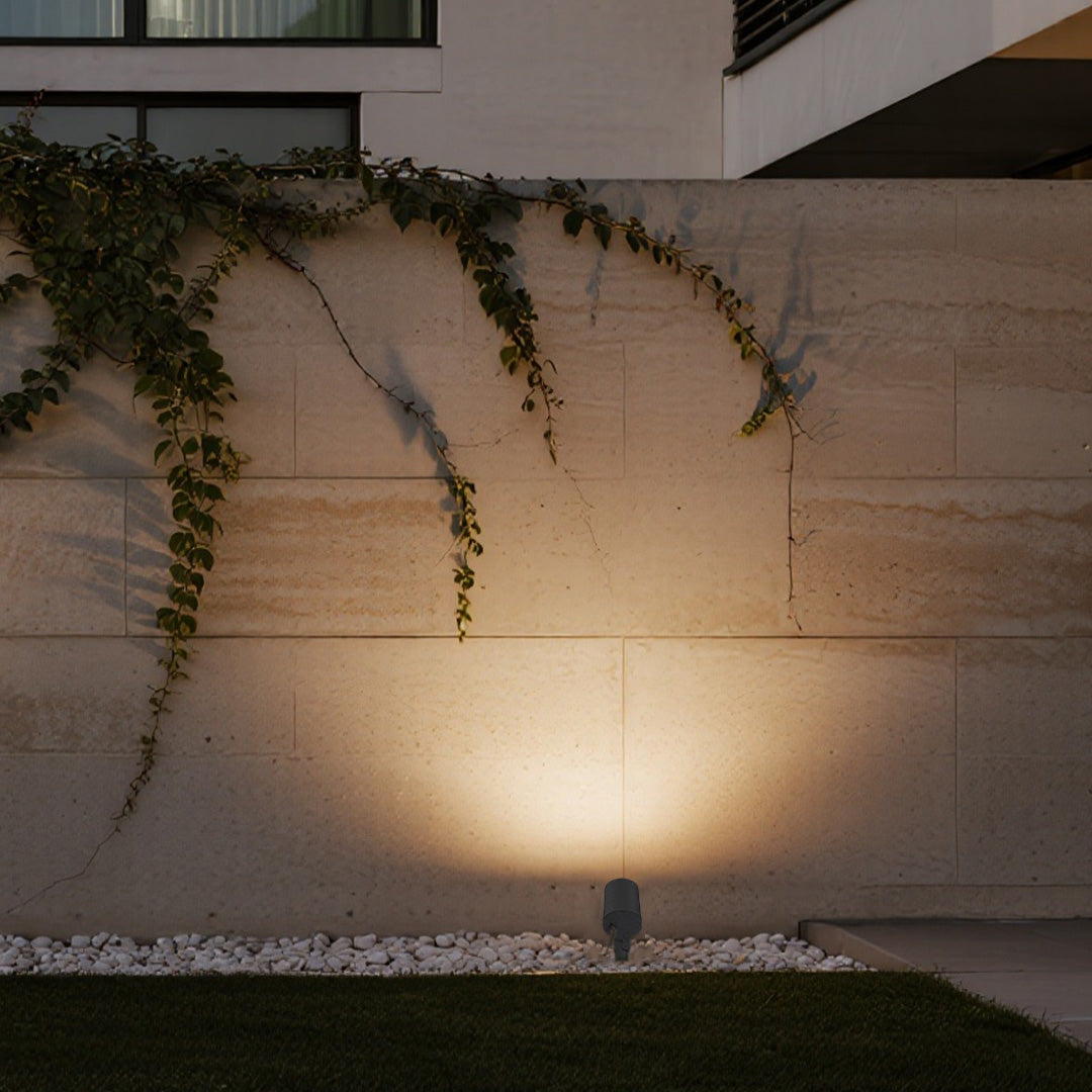 Architectural LED spotlights outdoor providing subtle wall washing illumination on concrete surface