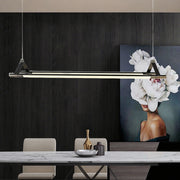 Architectural linear pendant lights with clean horizontal lines enhancing contemporary home office design
