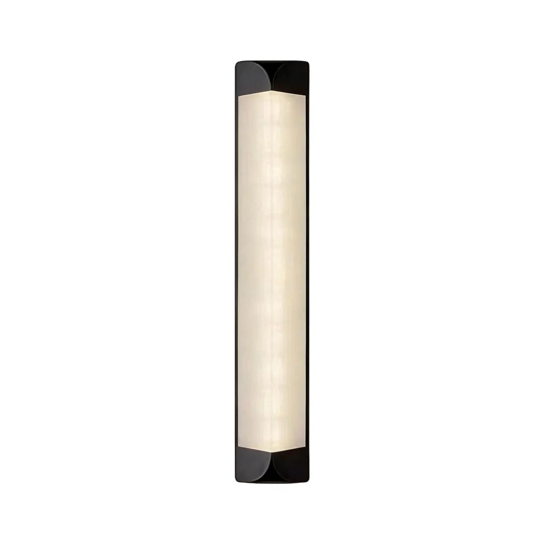 Modern wall sconce outdoor with a slim architectural design on white background.