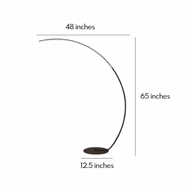 Technical diagram of arcing floor lamp showing dimensions and installation details.
