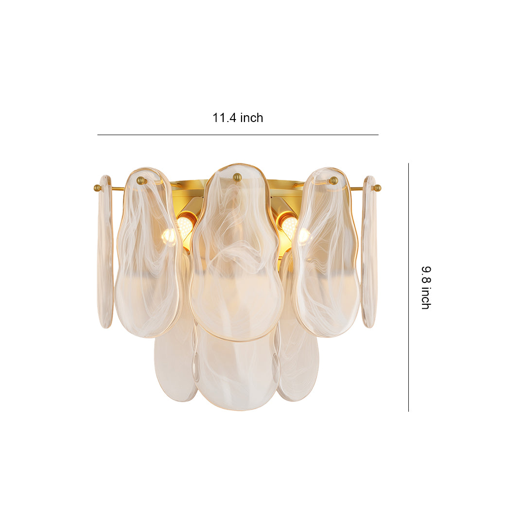 Art deco wall lights technical specification diagram showing dimensions and mounting details