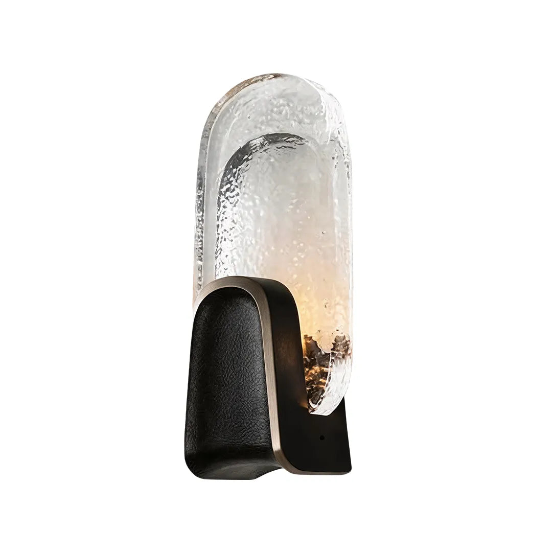 Art deco wall sconce lighting in Black-Clear with an oval glass shade on a white background.