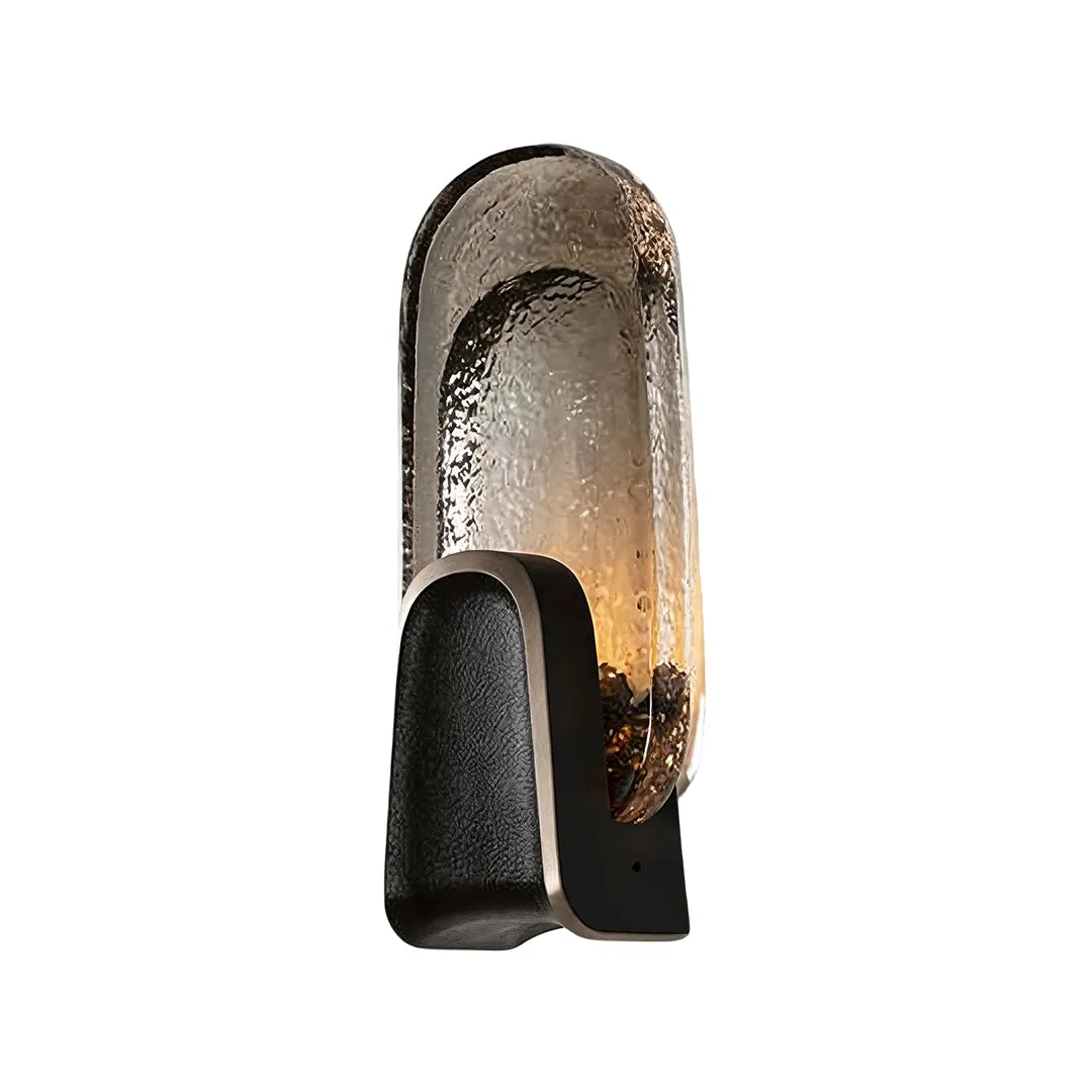 Art deco wall sconce lighting in Black-Smoky Gray with an oval glass shade on a white background.
