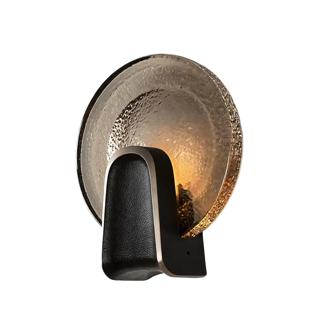 Art deco wall sconce lighting in Black-Smoky Gray with a round glass shade on a white background.