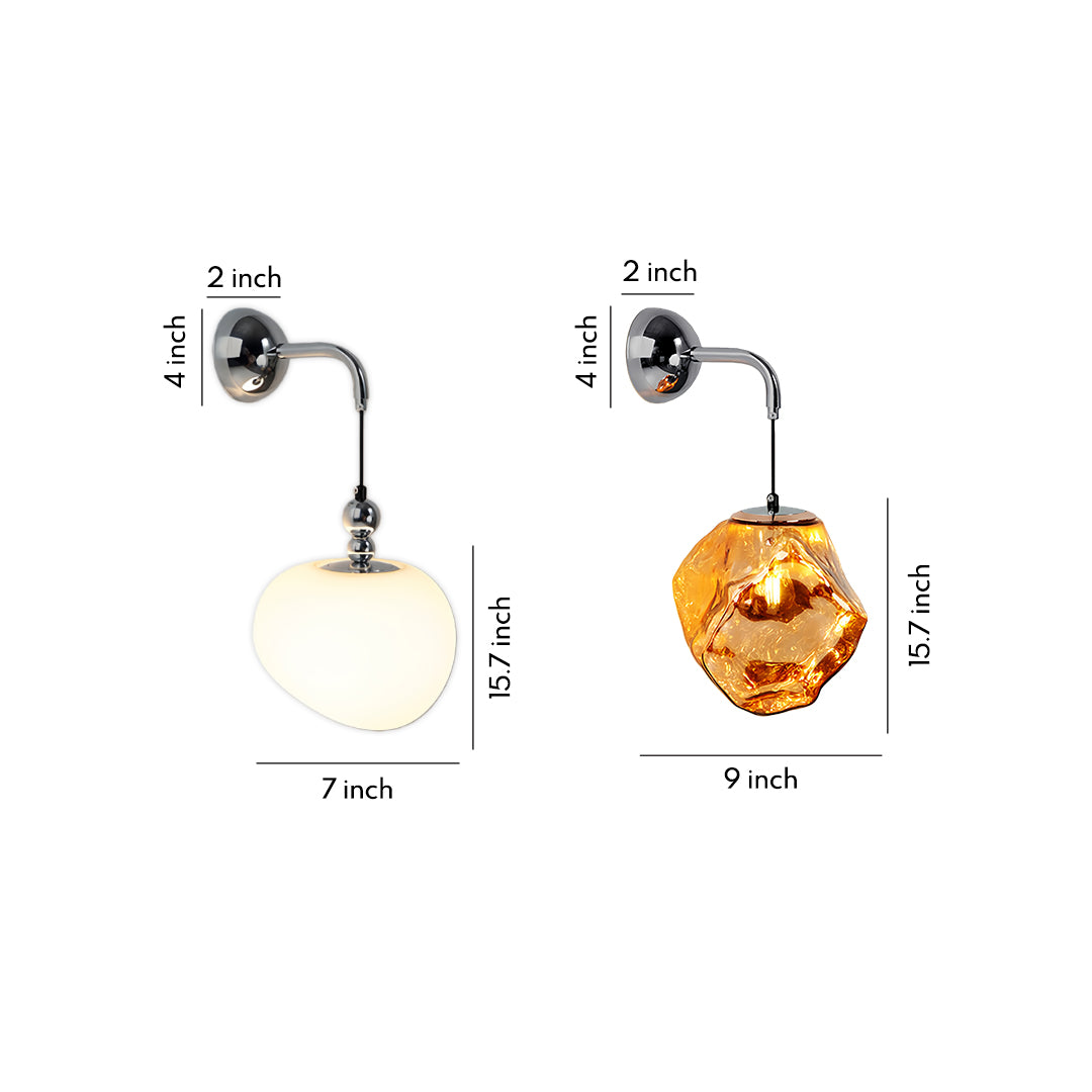 Art deco wall sconce lighting with chrome arm and amber glass globe shade in vintage-inspired design