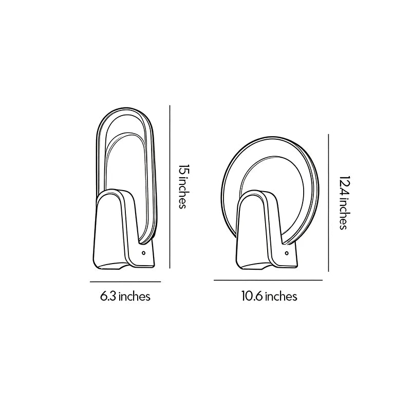 Art deco wall sconce lighting dimension drawing showing oval and round shape options with fixture measurements.