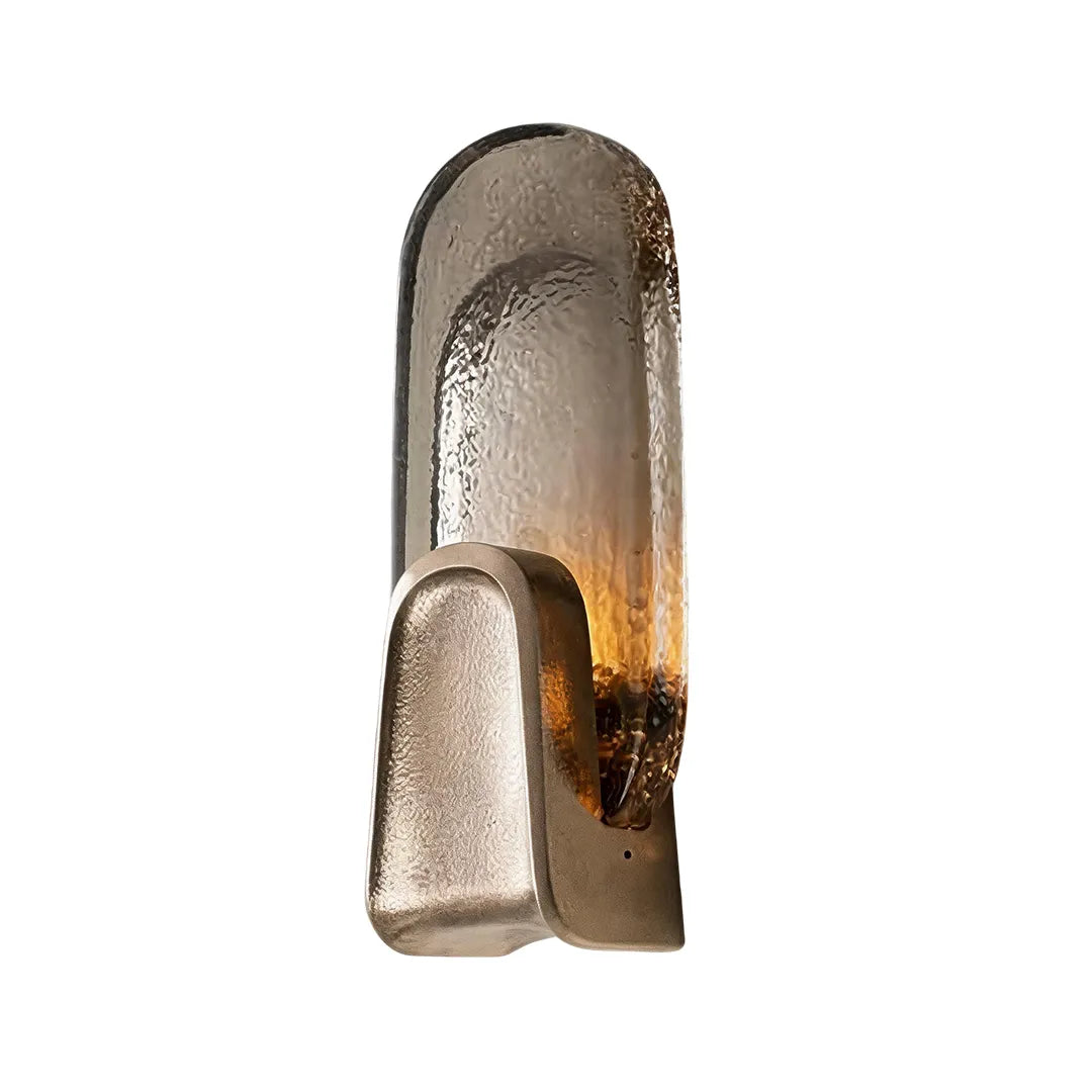 Art deco wall sconce lighting in Gold-Smoky Gray with an oval glass shade on a white background.