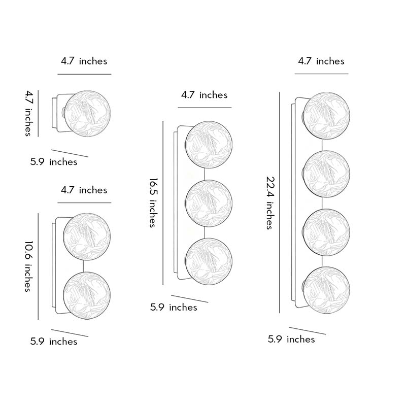 Dimension diagram of art glass wall sconce showing height, width, and spacing.