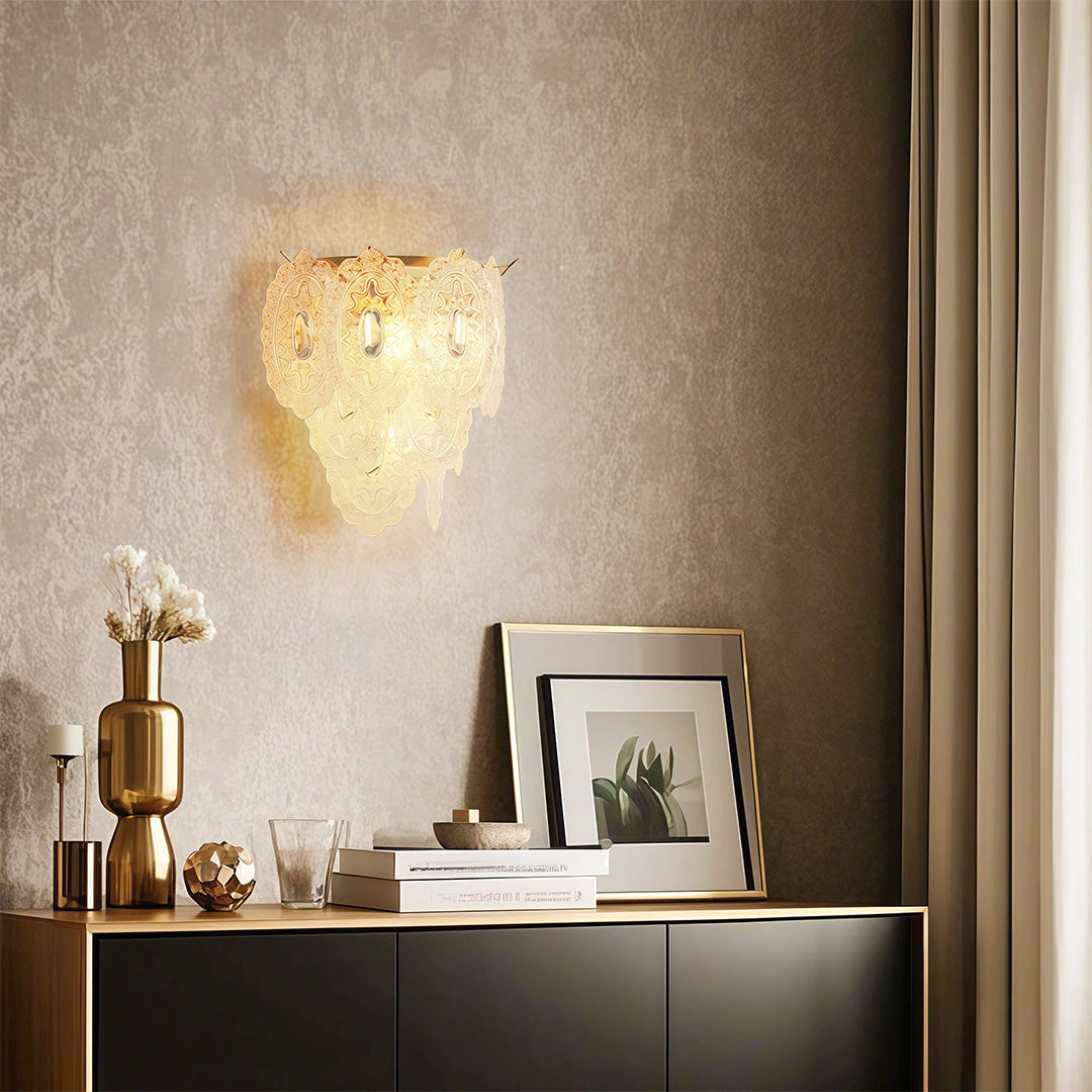 Modern luxury chandeliers inspired art wall lights illuminating elegant space with decorative accessories