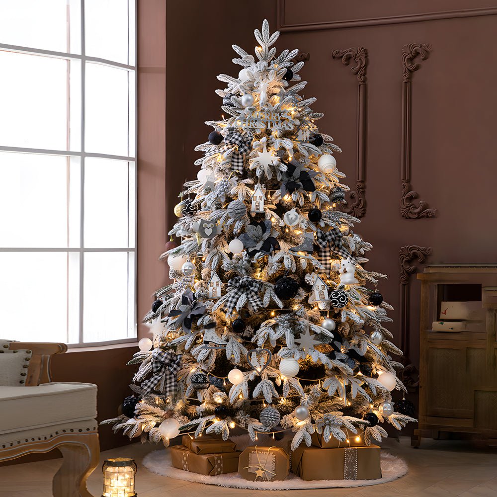 Artificial Simulation Falling Snow Christmas Decor Tree with String Lights