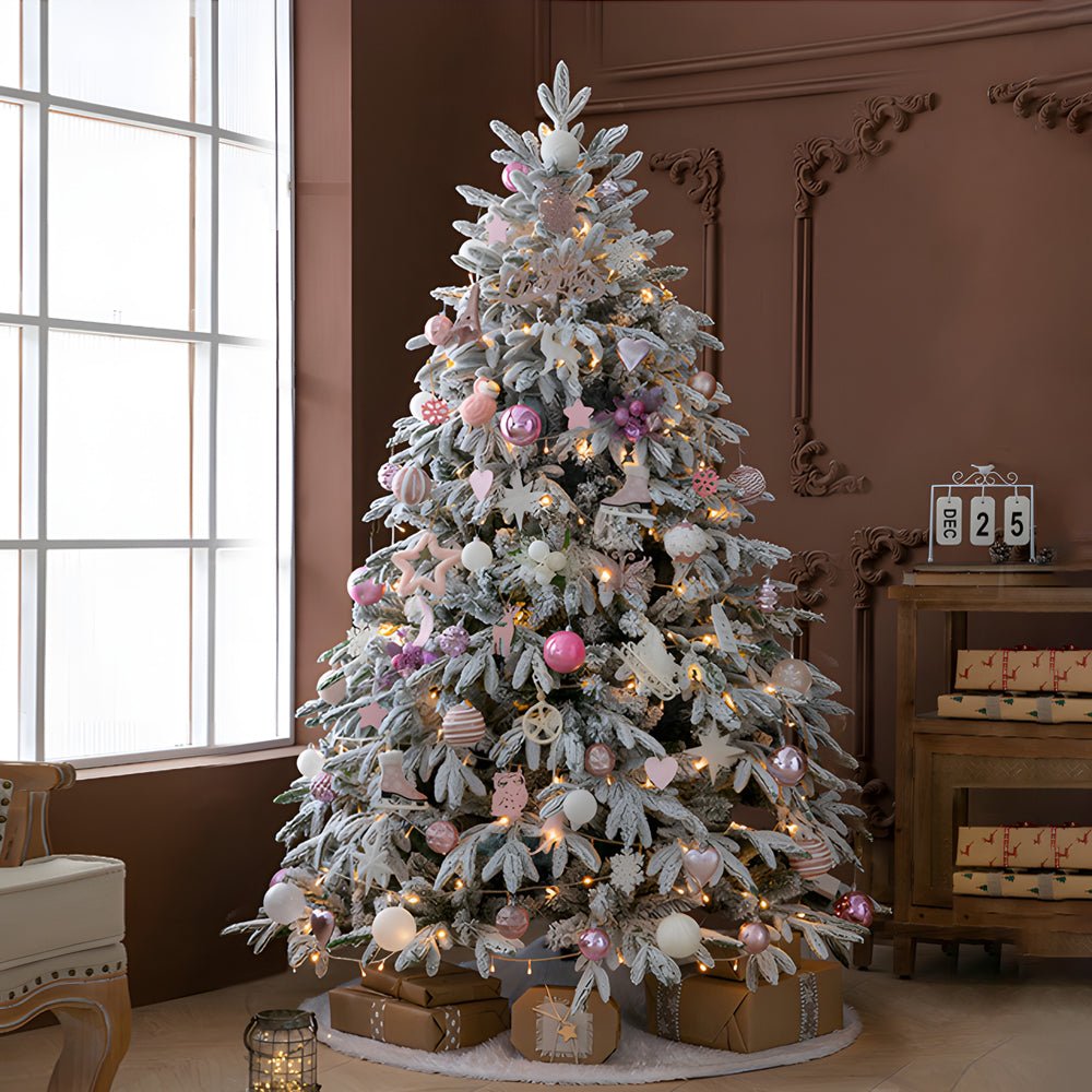 Artificial Simulation Falling Snow Christmas Decor Tree with String Lights