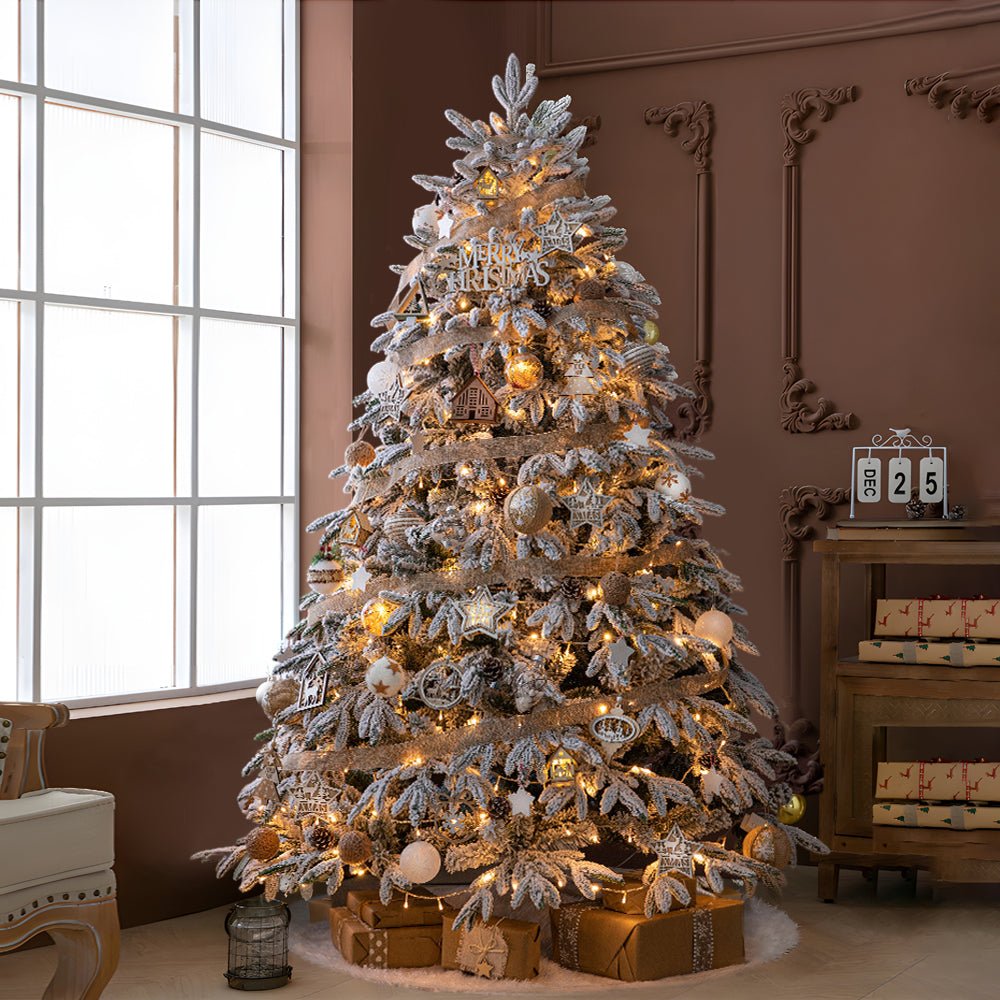 Artificial Simulation Falling Snow Christmas Decor Tree with String Lights