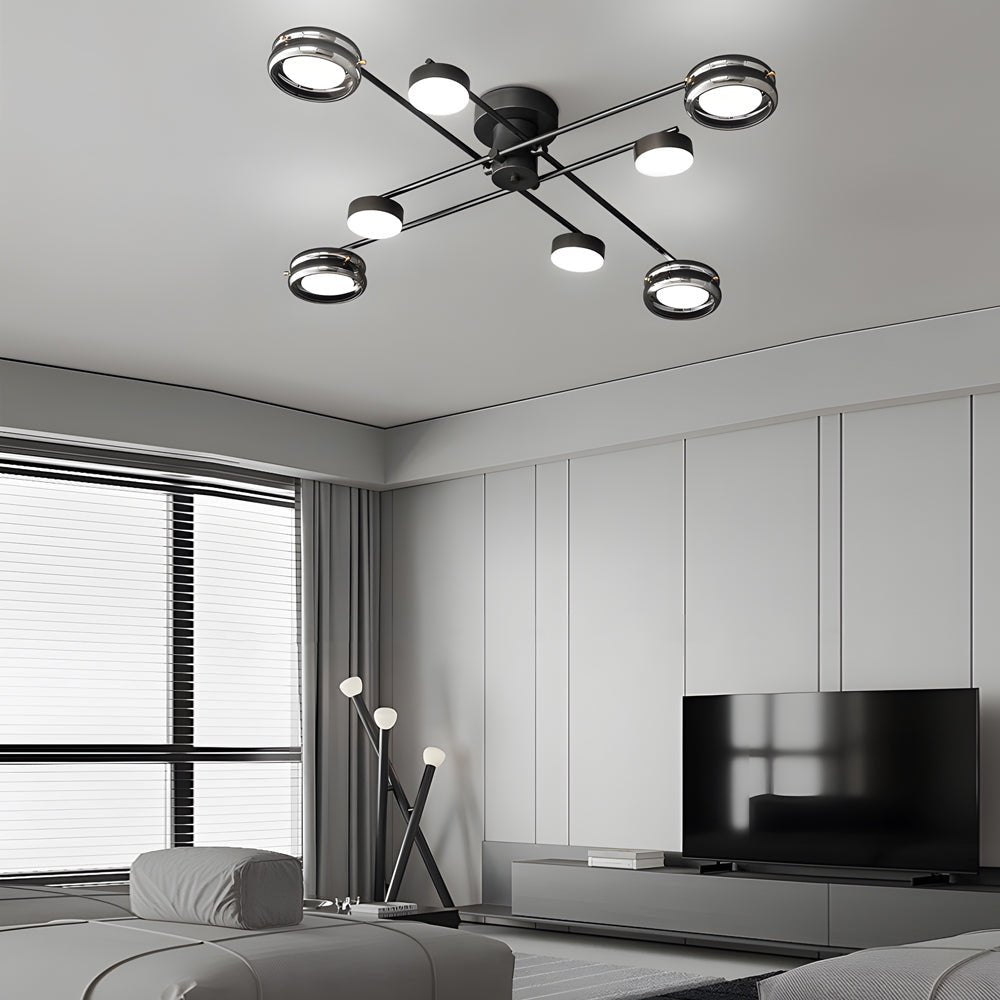 Artistic Multi - Head Matte Black Copper Semi - Flush Mount Ceiling Lighting