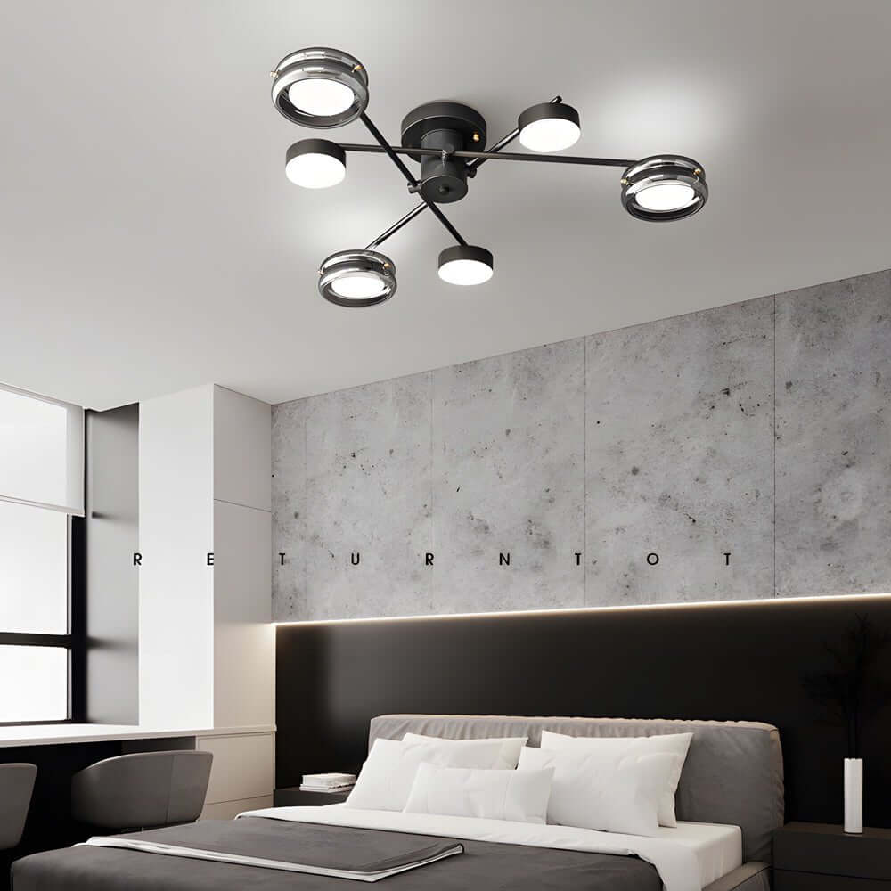 Artistic Multi - Head Matte Black Copper Semi - Flush Mount Ceiling Lighting