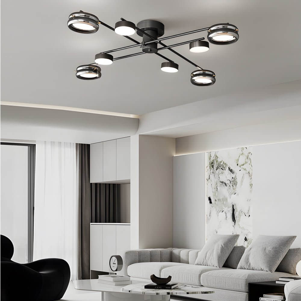 Artistic Multi - Head Matte Black Copper Semi - Flush Mount Ceiling Lighting