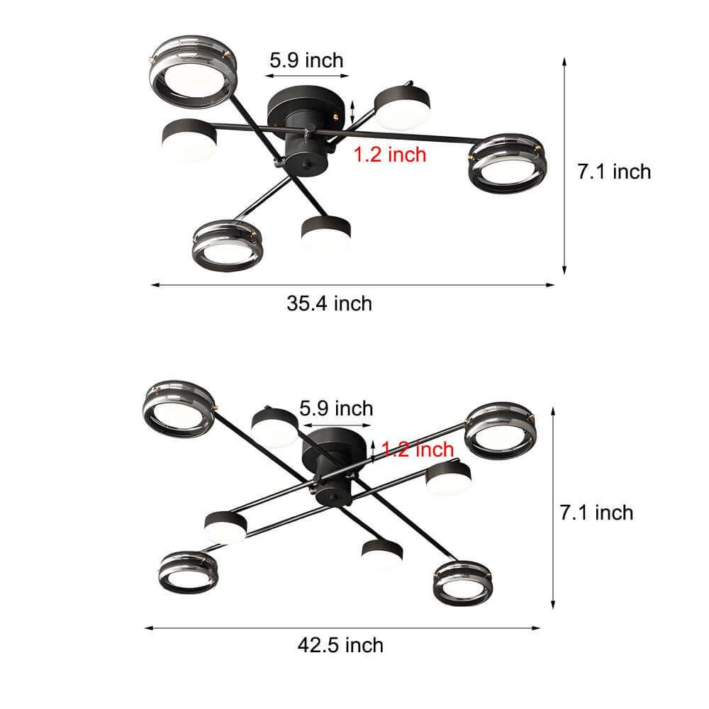 Artistic Multi - Head Matte Black Copper Semi - Flush Mount Ceiling Lighting