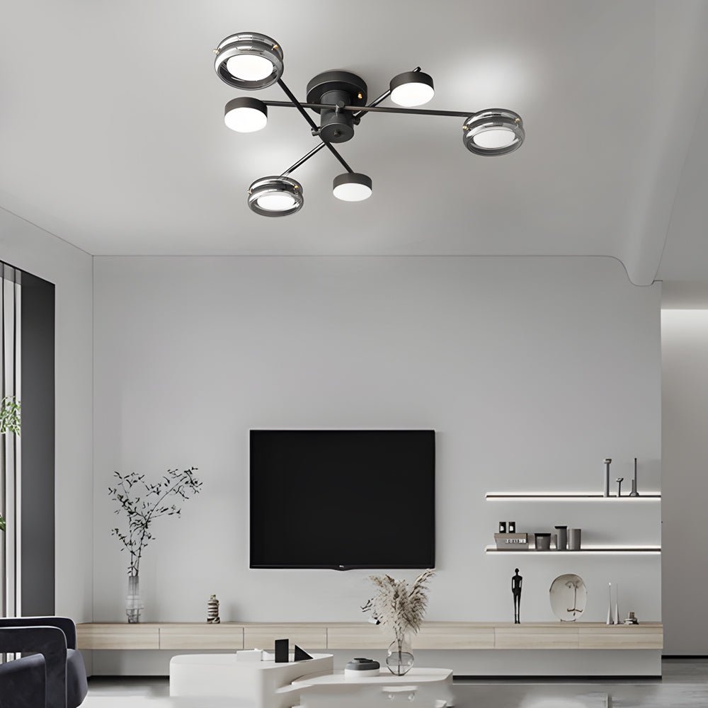 Artistic Multi - Head Matte Black Copper Semi - Flush Mount Ceiling Lighting