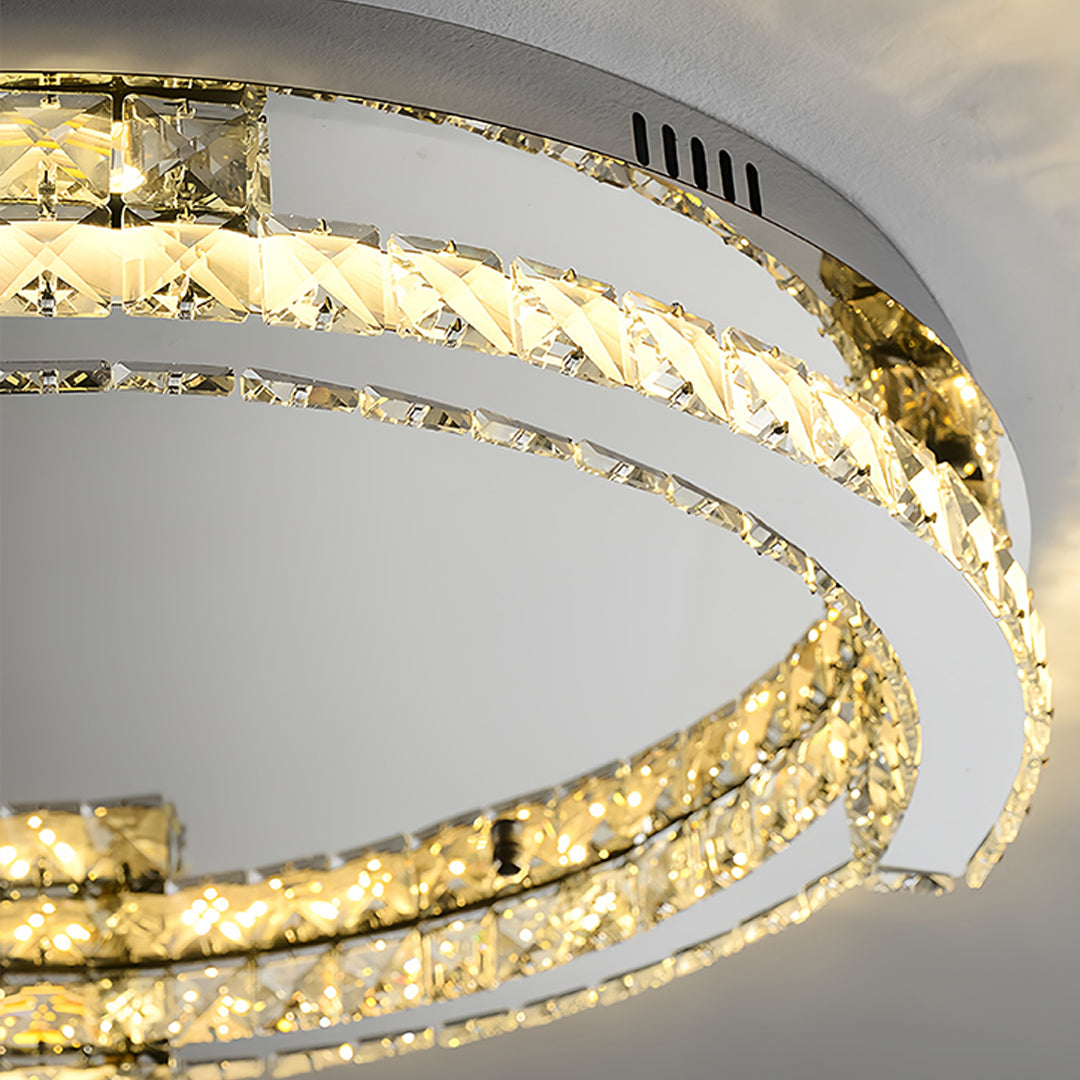 Artistic view of silver flush mount ceiling light showcasing curved crystal design and premium craftsmanship