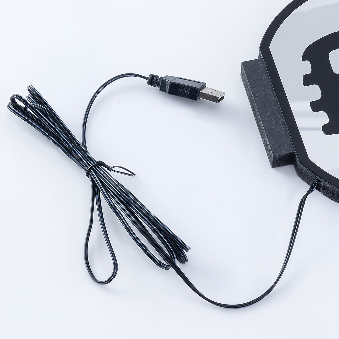 Assembly components for the acrylic cutout halloween pumpkin lights, showing the USB cable and light panel.