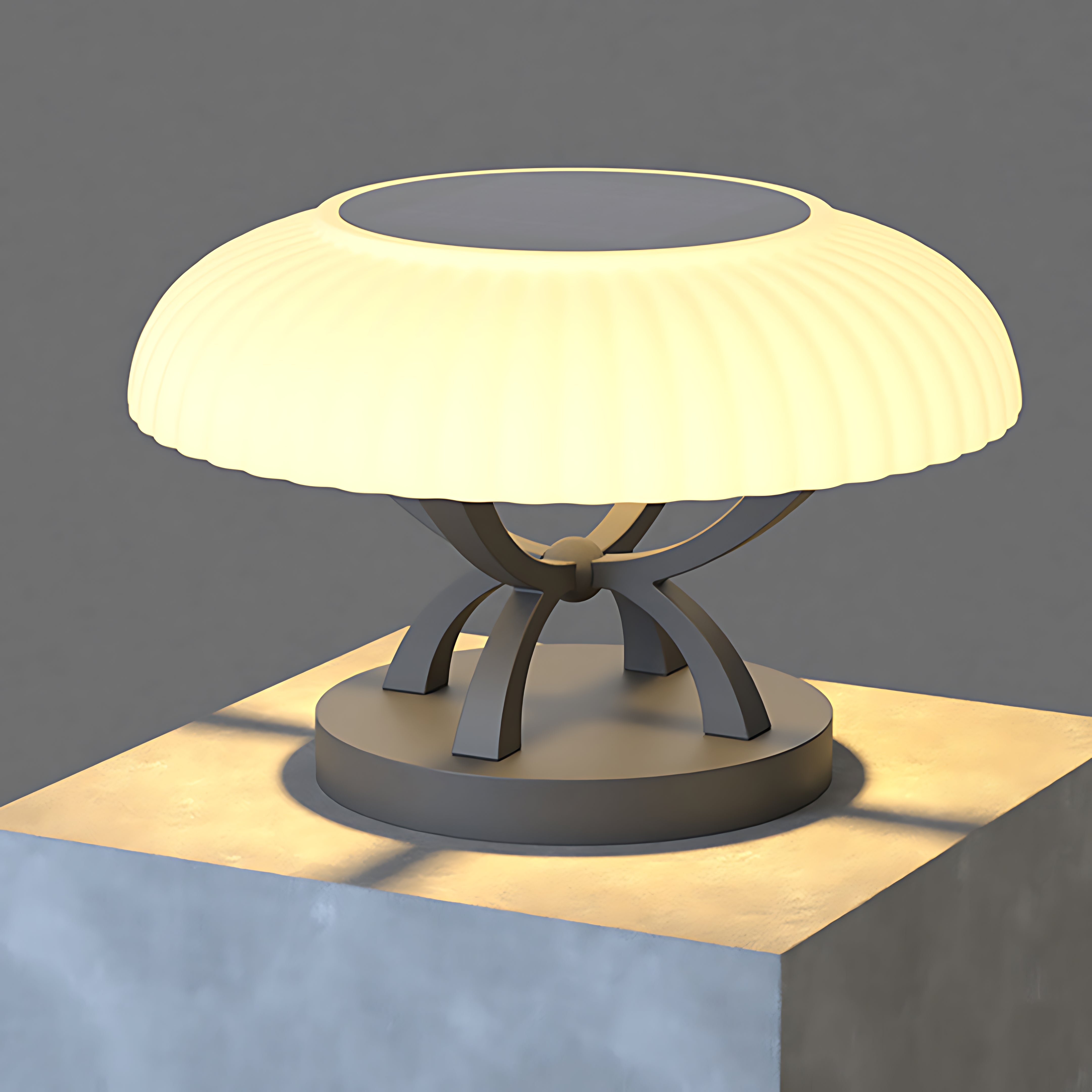 Atmospheric view of hollow square pillar light with warm LED canopy creating cozy outdoor lighting ambiance