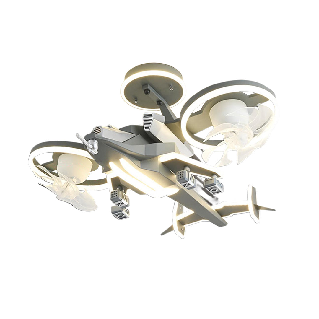Contemporary kids ceiling fan with light featuring aviation theme and dual propeller blades