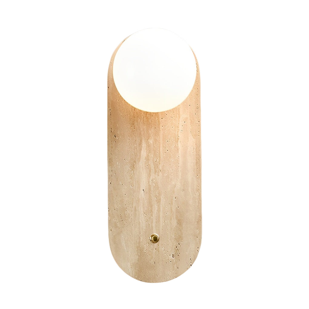 Ball wall lamp with a natural finish, enhancing a cozy bedroom corner.
