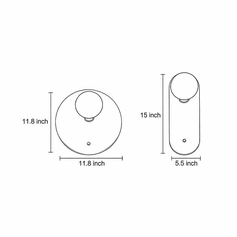 Technical diagram showing dimensions and structure of ball wall lamp models.