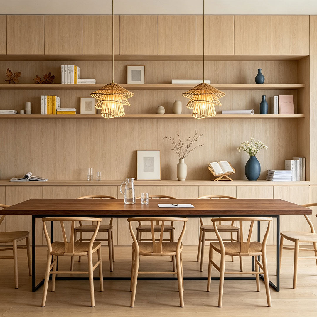 Bamboo pendant light fixtures providing natural style and warm ambient illumination for interior spaces