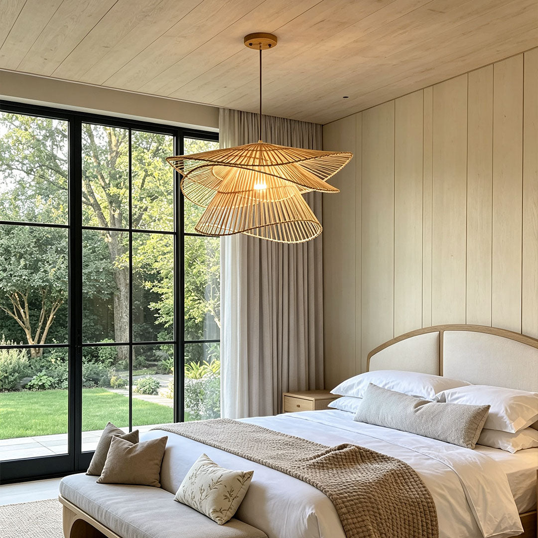 Bamboo pendant light fixtures providing natural style and warm ambient illumination for interior spaces