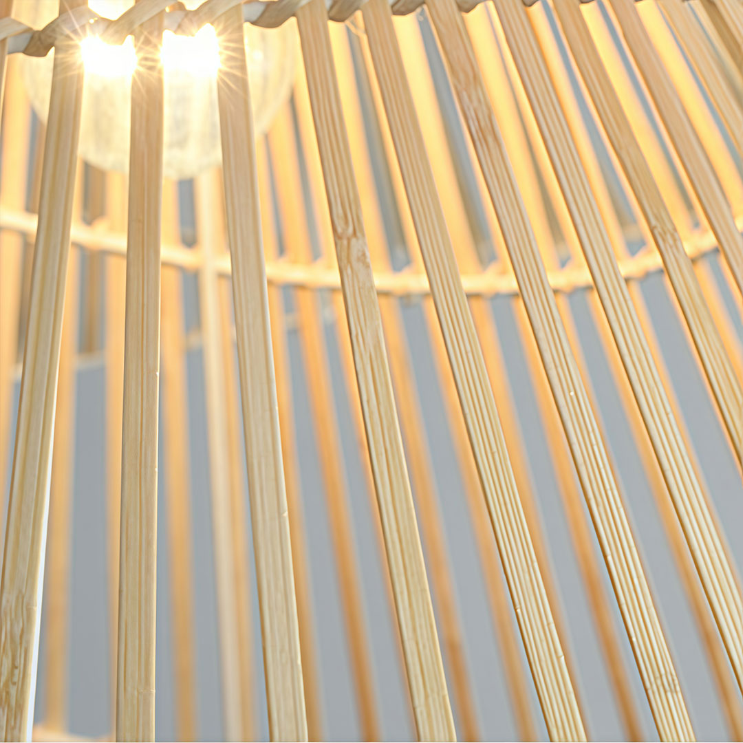 Bamboo pendant light fixtures providing natural style and warm ambient illumination for interior spaces