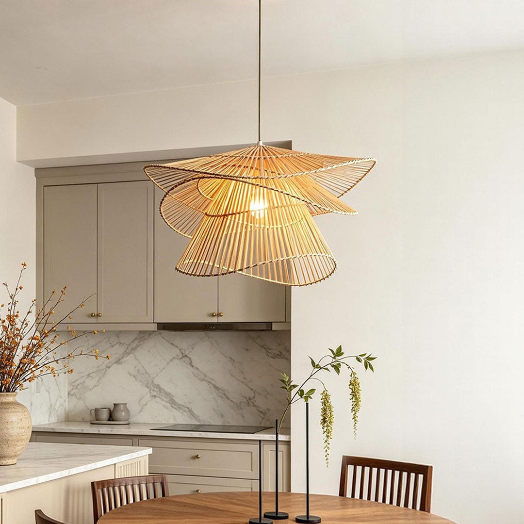 Bamboo pendant light fixtures providing natural style and warm ambient illumination for interior spaces