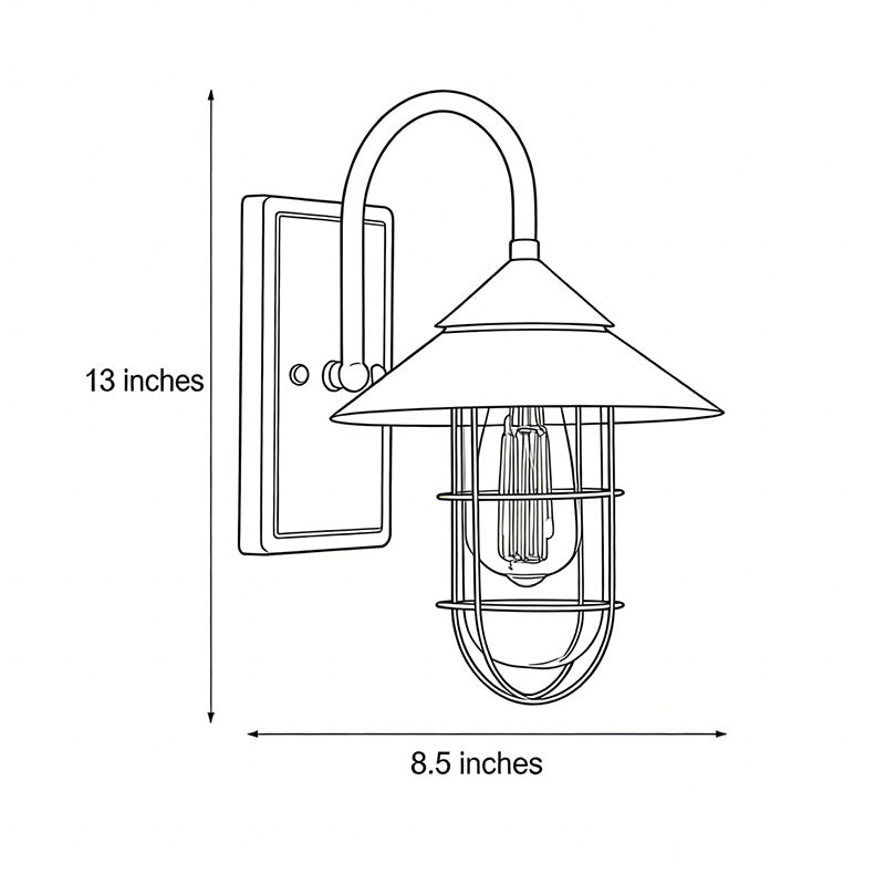 Technical drawing of barn wall light with dimensions: 13 inches tall and 8.5 inches wide.