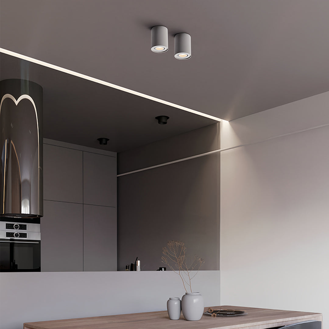 Sleek bathroom featuring surface mounted downlight with contemporary fixtures and clean design
