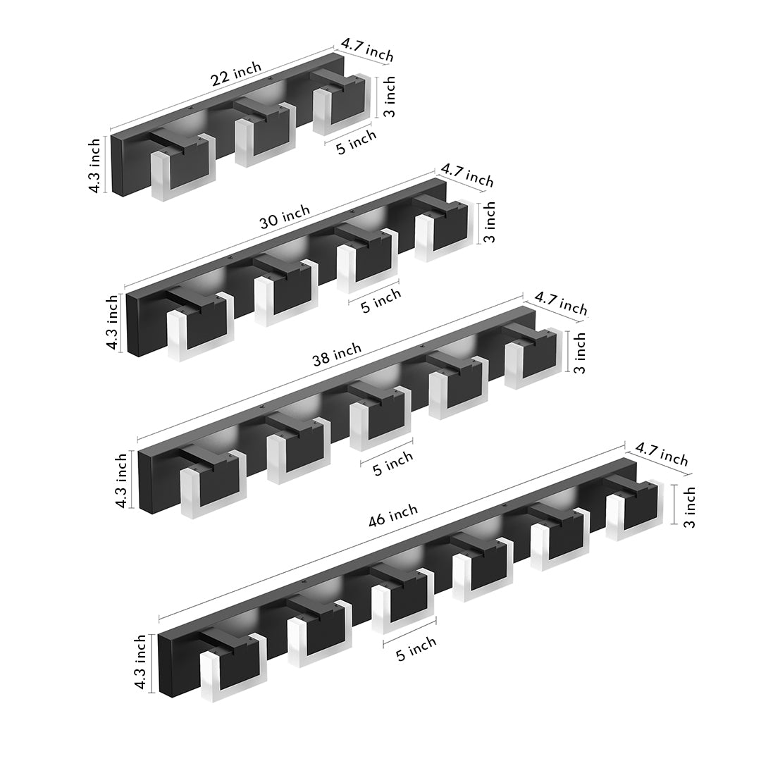 Bathroom LED vanity lights with glass shade chandelier inspired modular design showing multiple configuration options in black finish.