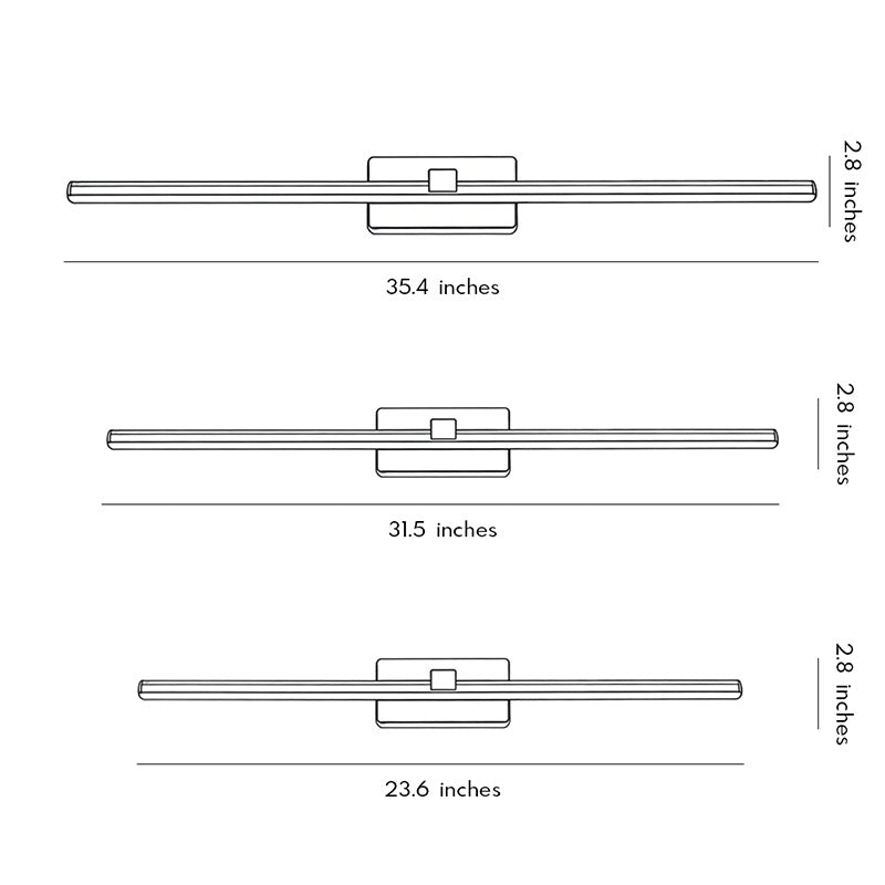 Dimension diagram illustrating length options for bathroom lights above vanity.