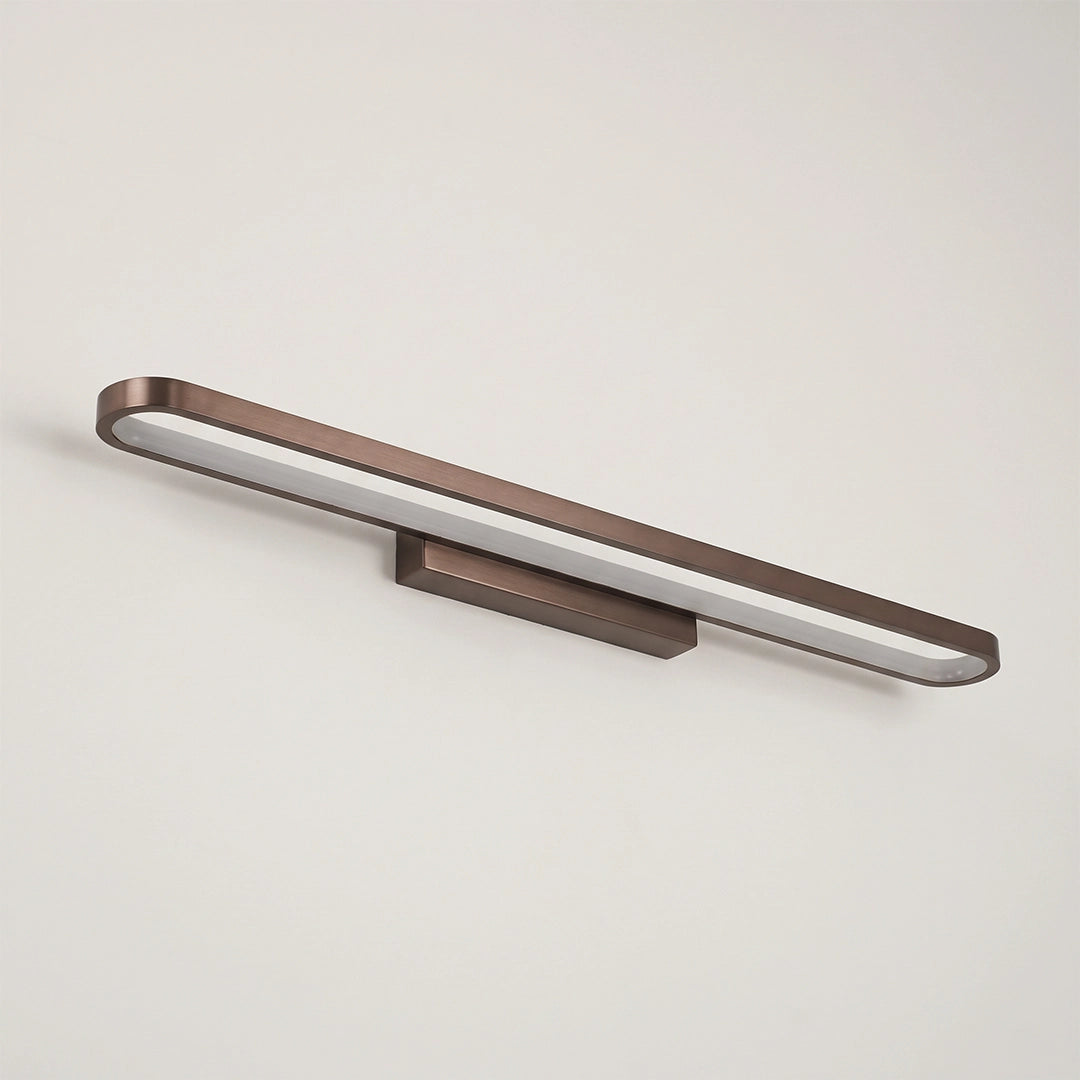 Bathroom vanity bar light with a slim rectangular design, warm metallic finish, and integrated white diffuser.