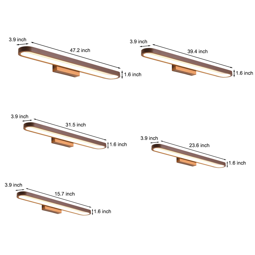 Bathroom vanity bar light size and dimension chart showing multiple length options