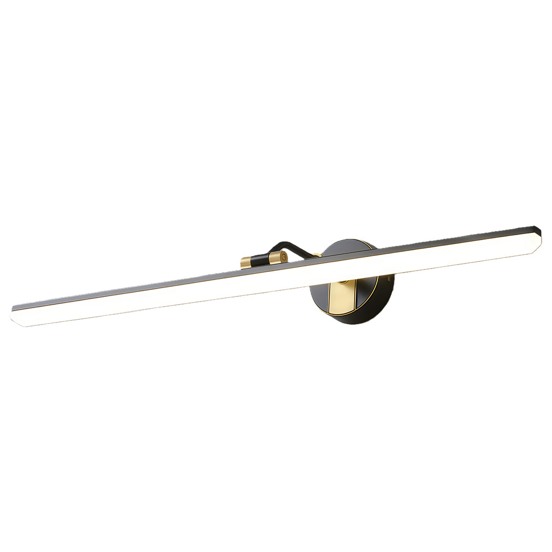 Bathroom vanity LED light with a gold and black finish, adding a touch of elegance to the bathroom.