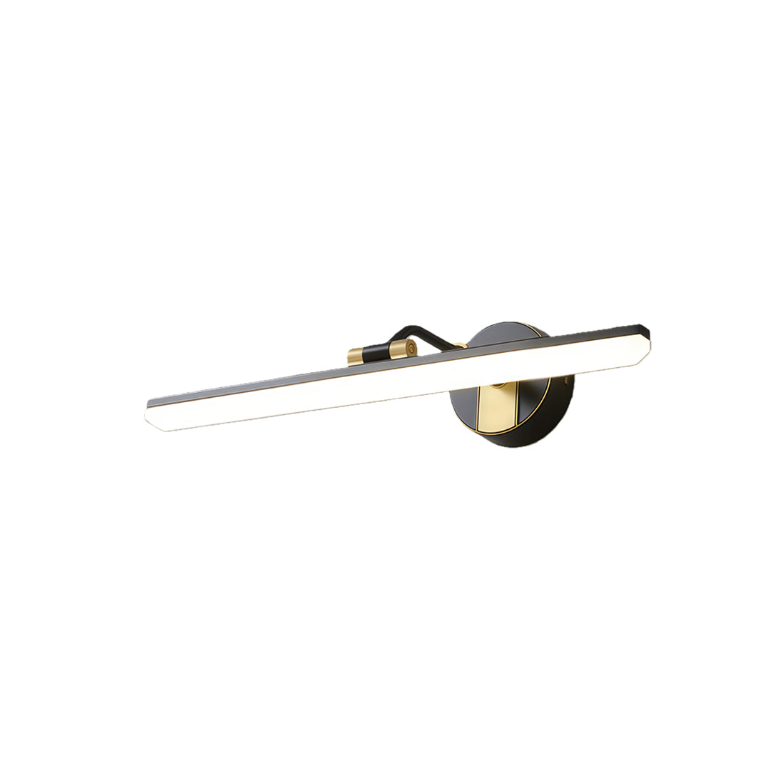 Bathroom vanity LED light featuring a minimalist black and gold finish, ideal for stylish bathroom spaces.