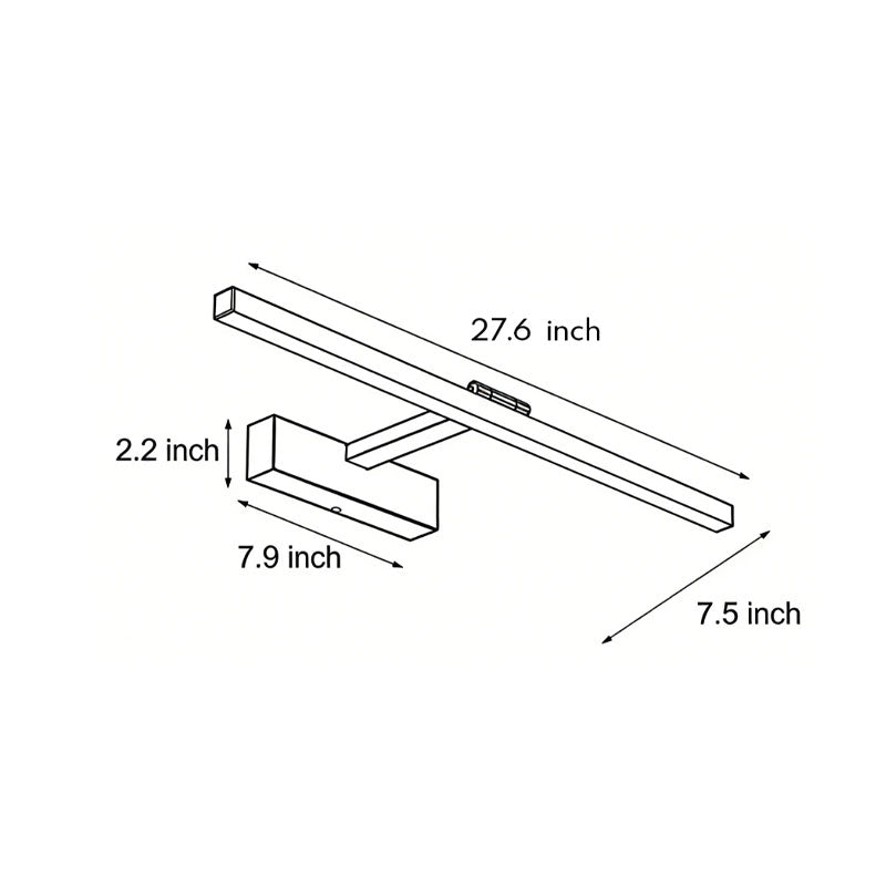 Bathroom vanity light bar dimension drawing with size measurements.